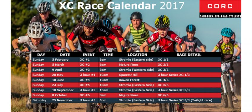 Updated CORC Race Calendar - CORC: Canberra Off-Road Cyclists CORC XC and 3 hr Series 2017 Calendar updated March 14 2017